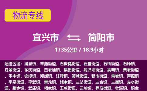 宜兴到简阳市物流专线,宜兴市到简阳市货运,宜兴市到简阳市物流公司