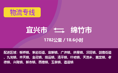 宜兴到绵竹市物流专线,宜兴市到绵竹市货运,宜兴市到绵竹市物流公司